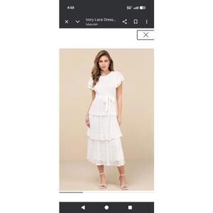Lulus  Whimsical Spirit Ivory Lace Tiered Backless Midi Dress XL NWOT
